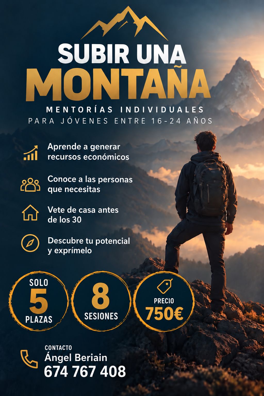 Cartel Subir una Montaña: mentorías individuales para jóvenes entre 16 y 24 años